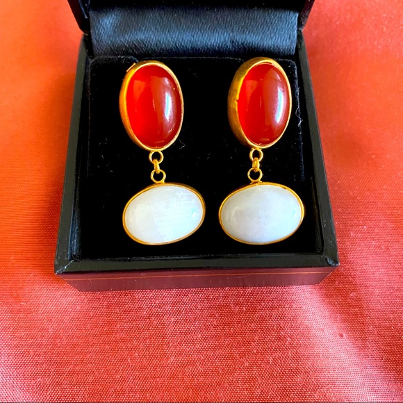 Moonstone and Carnelian 24K gold earrings - Picture 1 of 4